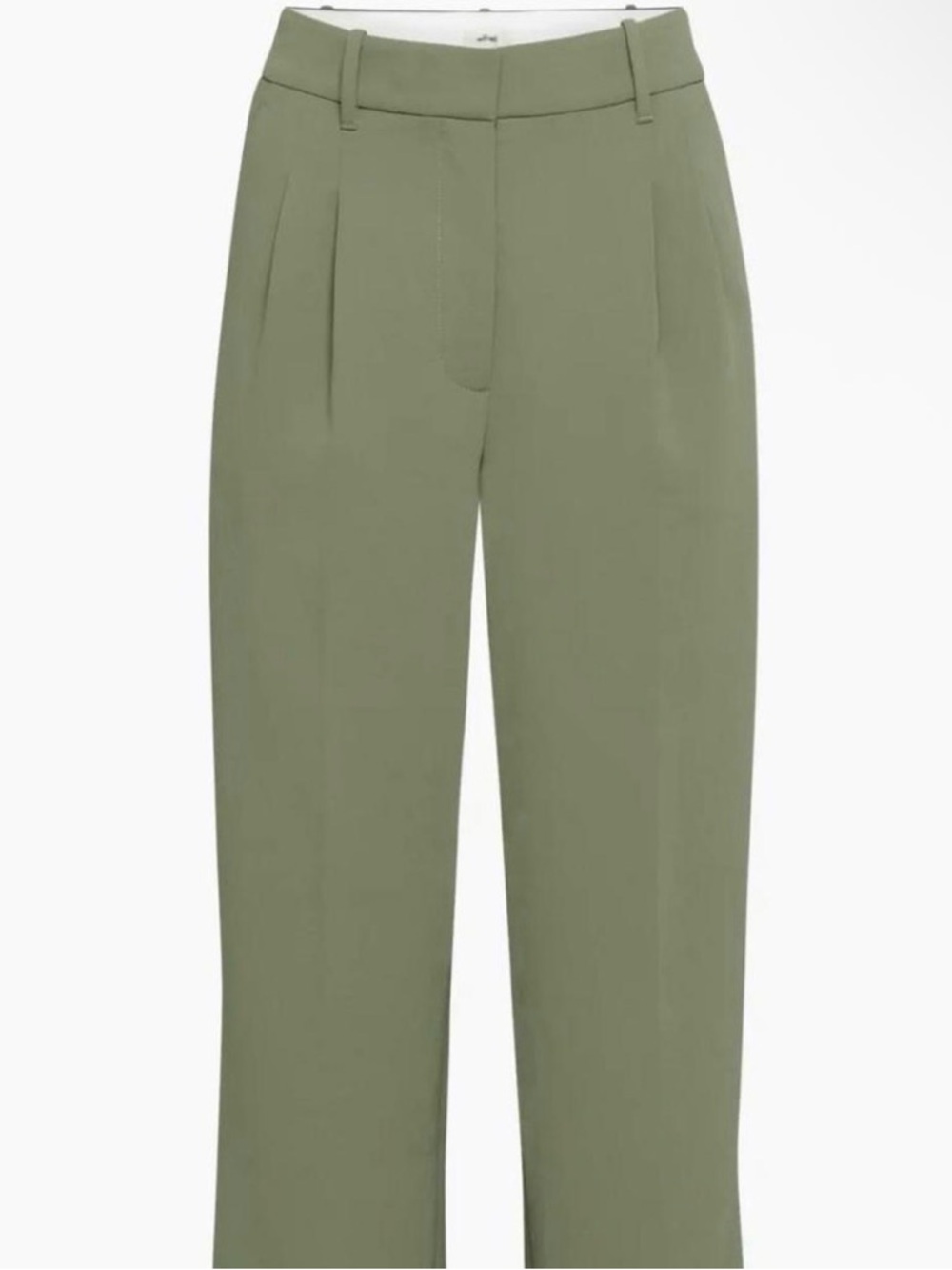 Aritzia Olive High-Rise Pleated Wide-Leg Trousers